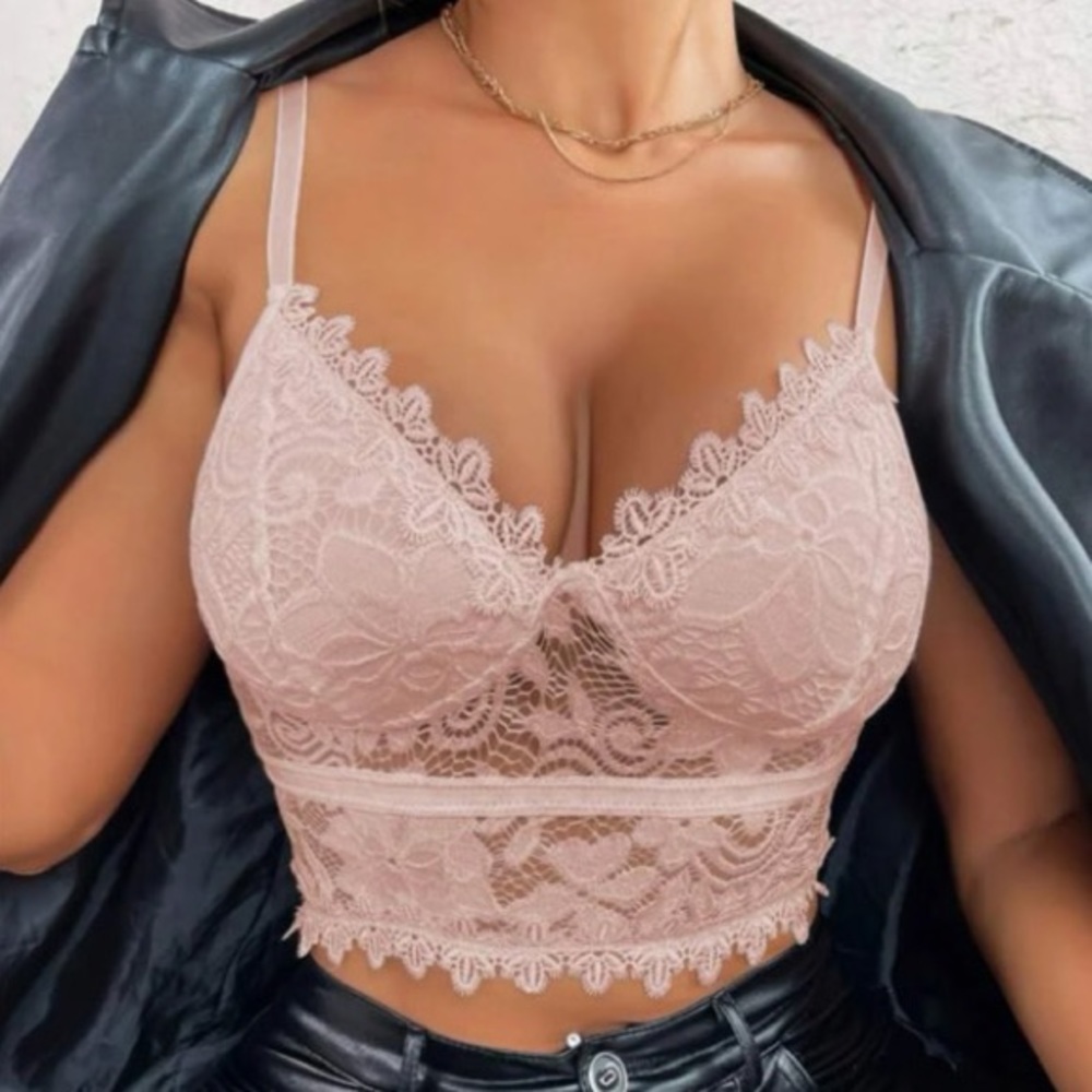 SHEIN Baby Pink Guipure Lace Crop Cami Top - Picture 1 of 8